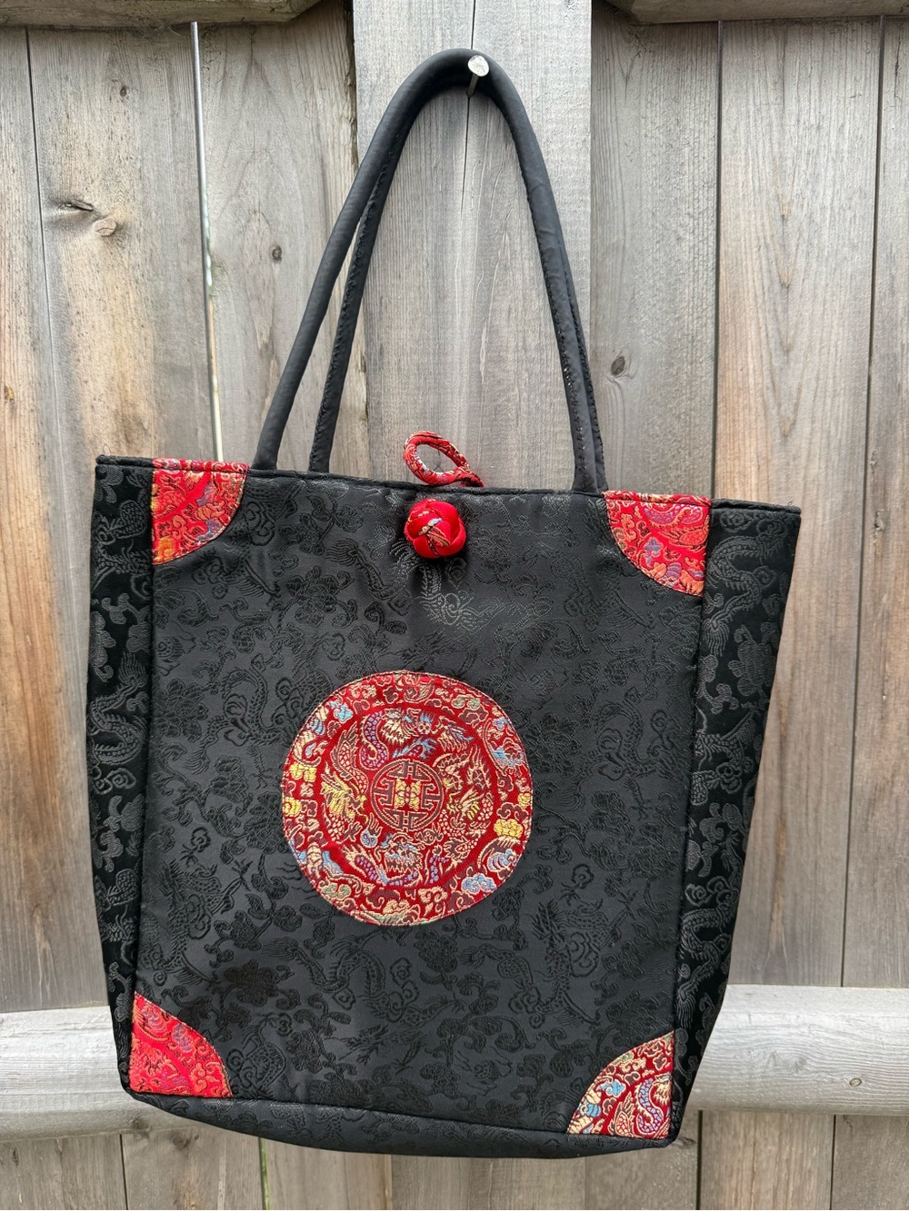 Black and Red  Tote Bag - Elegant Asian-Inspired Design